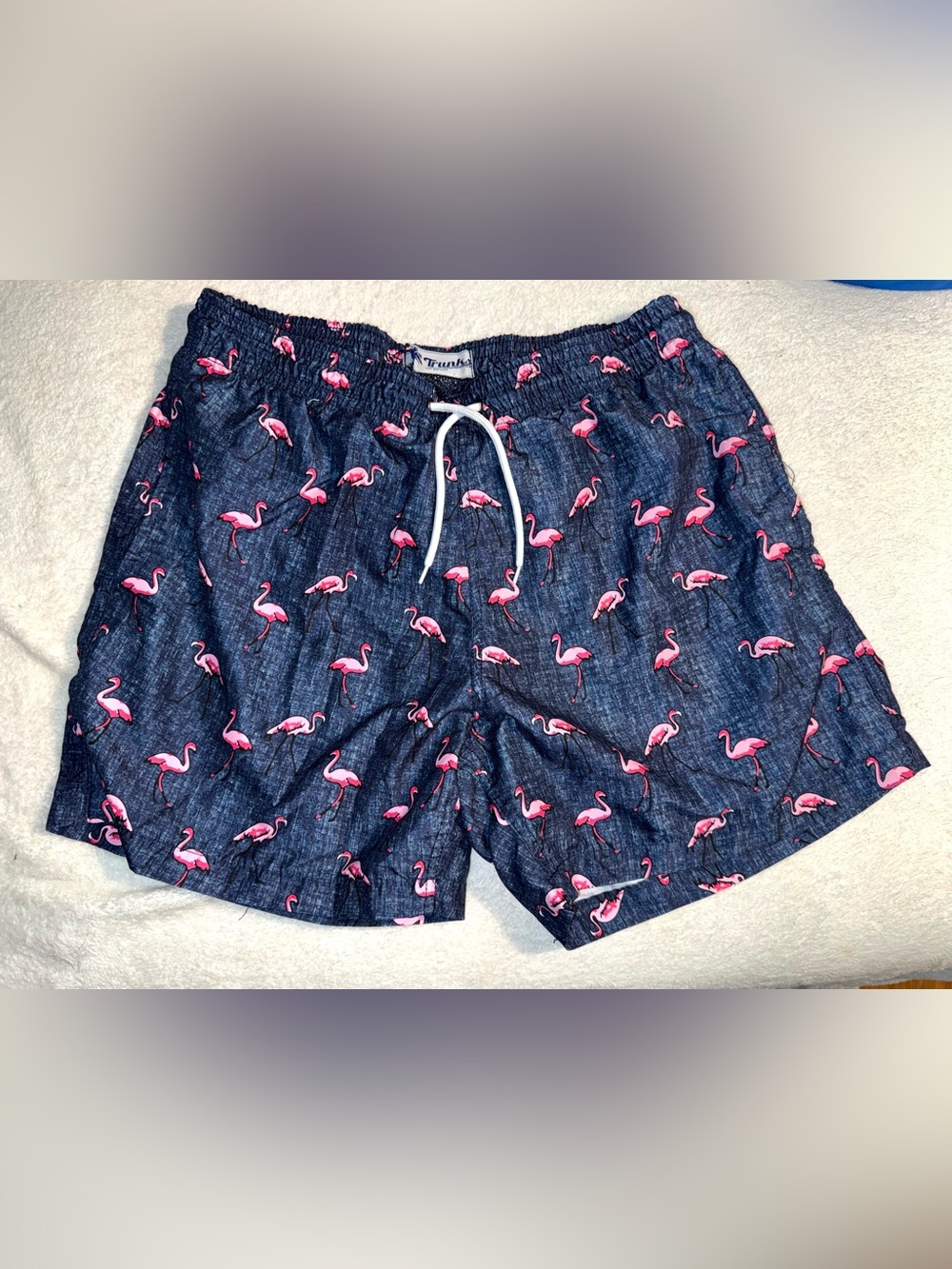 Trunks Surf and Swim blue flamingo swim shorts, size XL